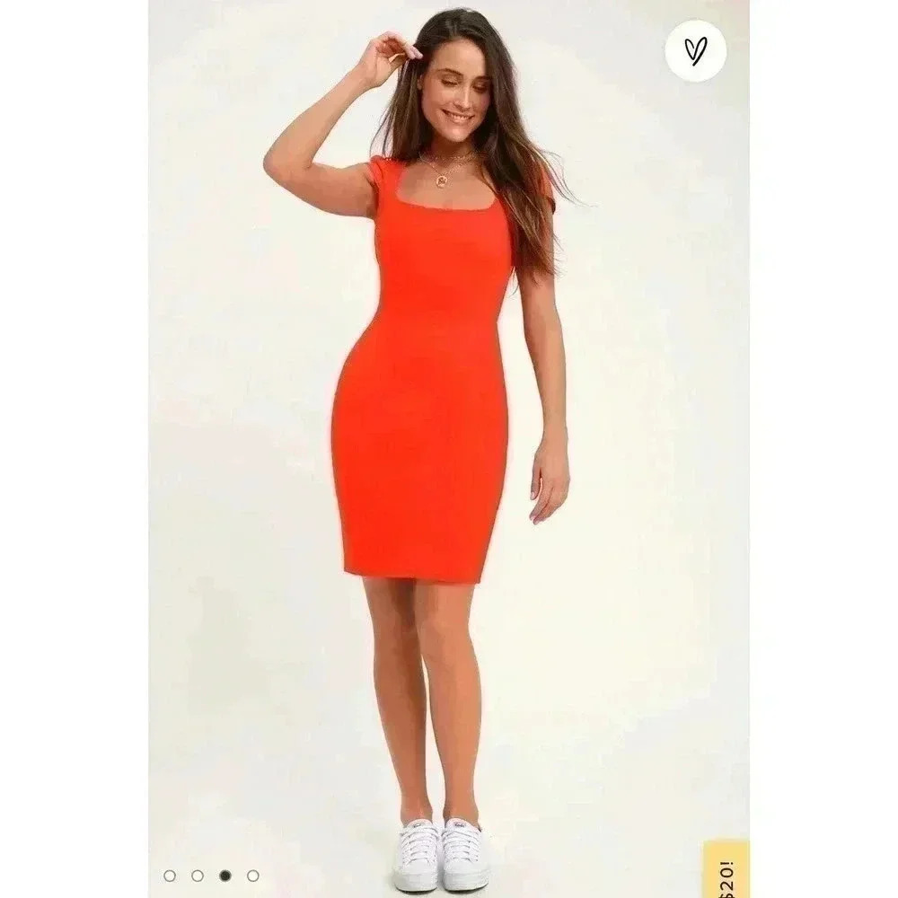 LULUS Serena Coral Red Open Back Bodycon Dress - size Medium